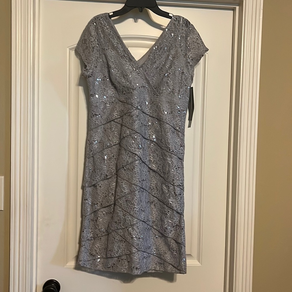 Grey Lace and Sequins Layered Dress